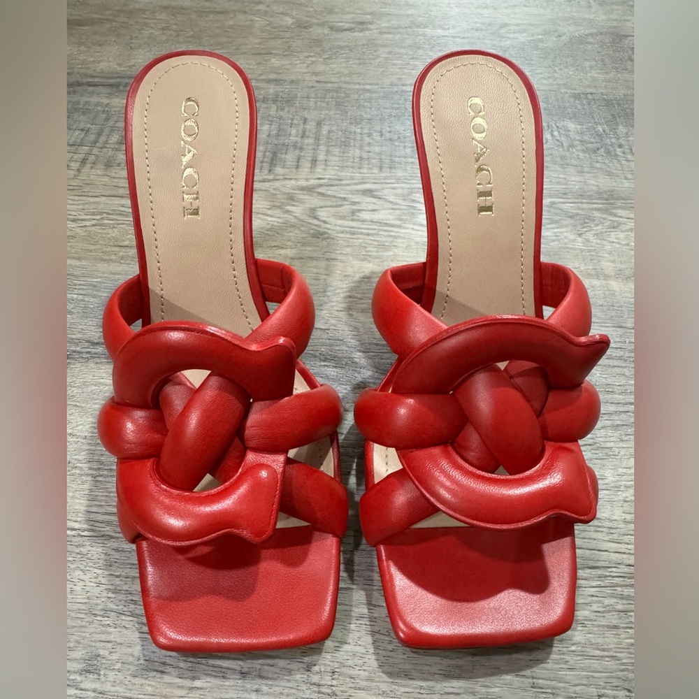 NEW!!! Coach Kellie Leather High Heel Logo Sandal- Sports Red, Women’s Size 9.5